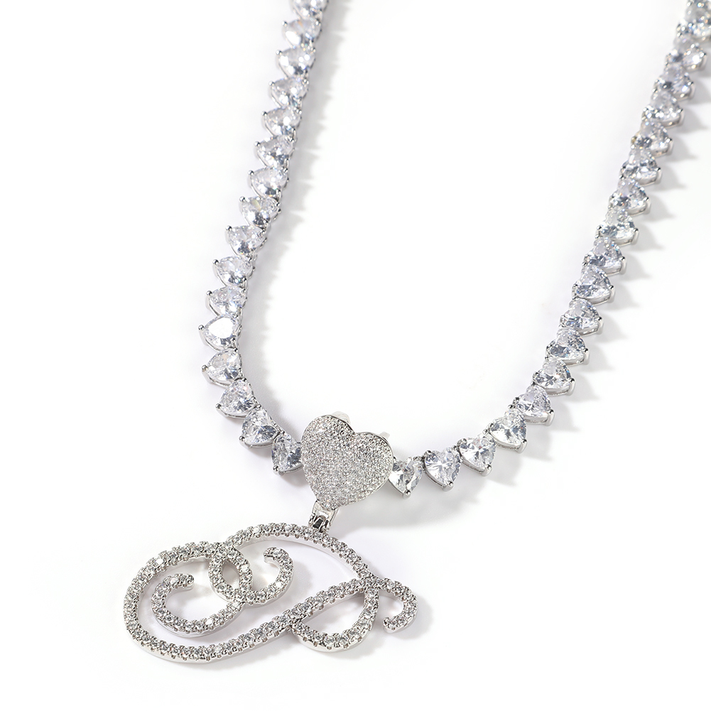 Tennis Bracelet Cubic - Uwin Cursieve Letters Met 6Mm Hart
