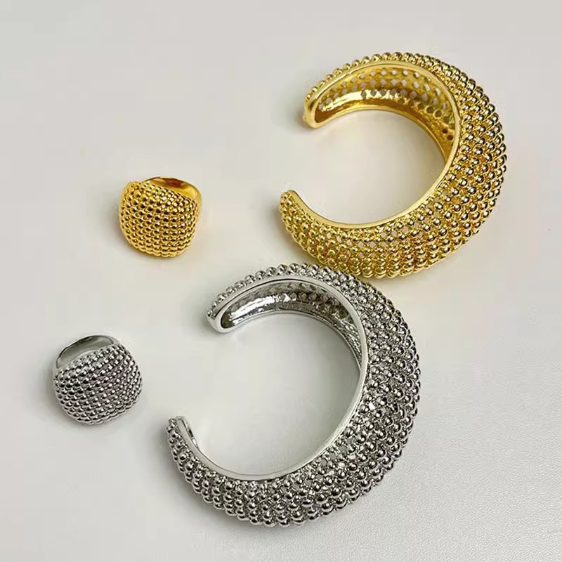 Minimalist Ring Stackable - Luxe kralen textuur open armband ring