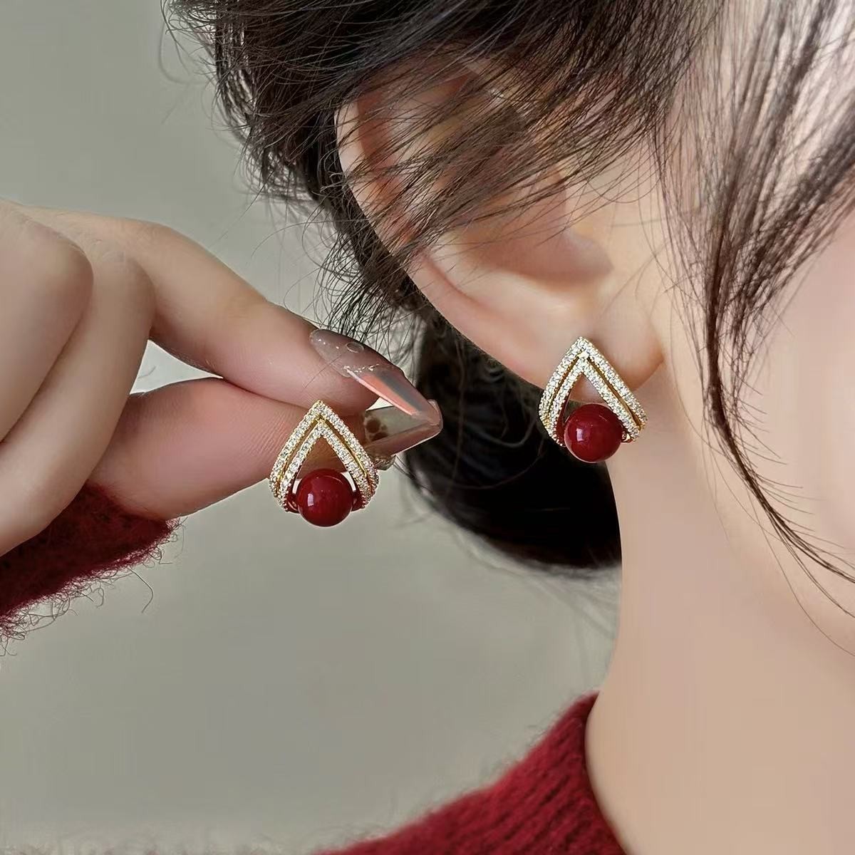 Pearl Stud Earrings - 925 Zilveren Naald Koreaanse Mode Wijn