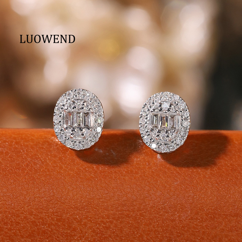 Diamond Stud Earrings - LUOWEND 100% 18K Witgouden Oorbellen Klassieke