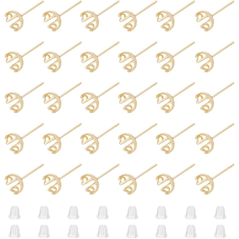 Pearl Stud Earrings - 30 Stuks Oorbel Montage 4-Hart Prong