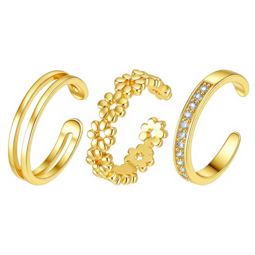 Minimalist Ring Stackable - 3-delige gouden open verstelbare ringenset voor