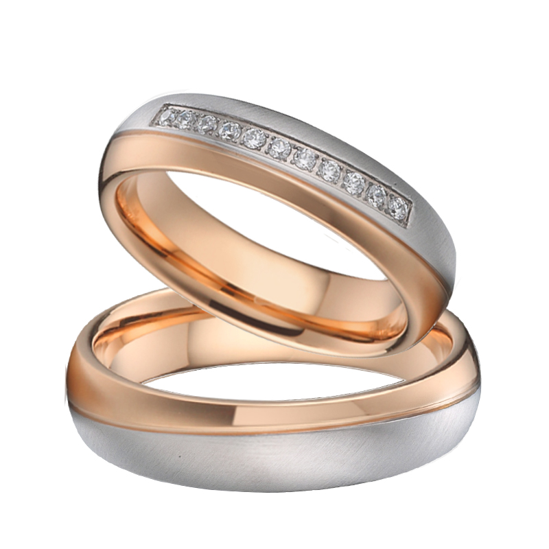 Couple Ring Set - Designer handgemaakte 18K roségoud vergulde trouwringenset