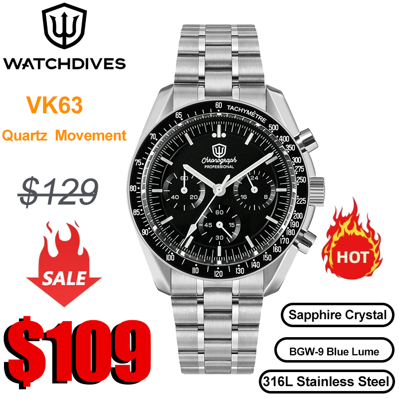 Jewelry Watches Vintage - Watchdives WD1860 quartz horloge VK63 chronograaf