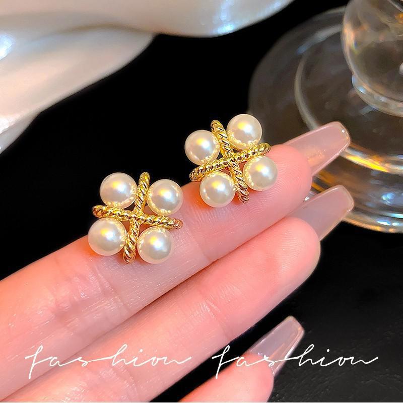 Pearl Stud Earrings - 925 Zilveren Naald Koreaanse Mode Kruis