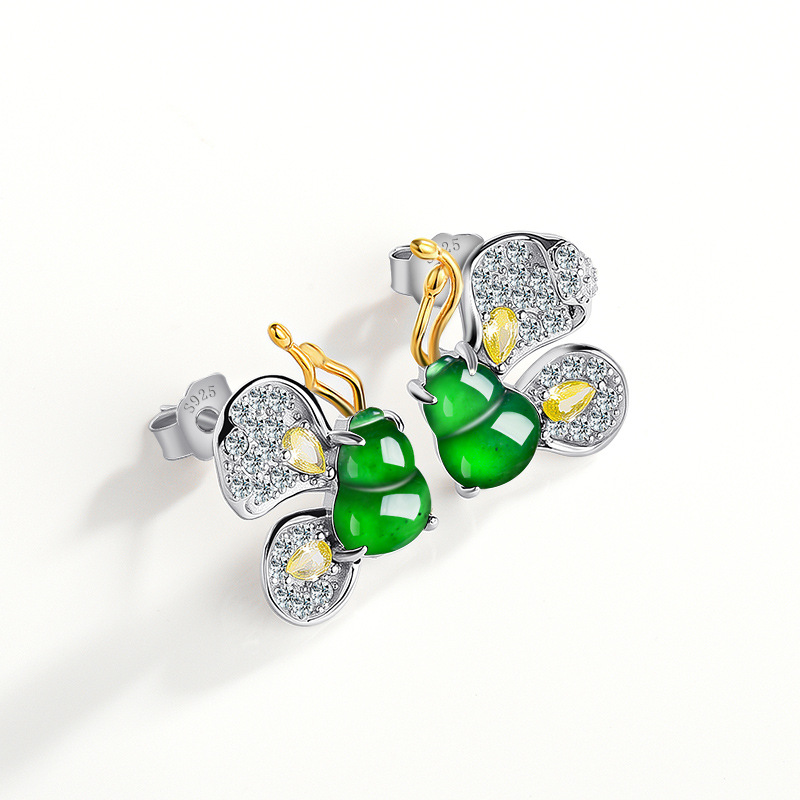 Jewelry & Watches Spółka Z Ograniczoną Odpowiedzialnością Sp Z Oo - Groene Birmese Jadeïet vlinder oorbellen Designer