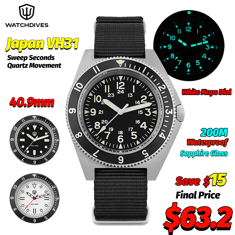 Jewelry Watches Box - Watchdives WD1972 Quartz Horloge Saffier Lichtgevende