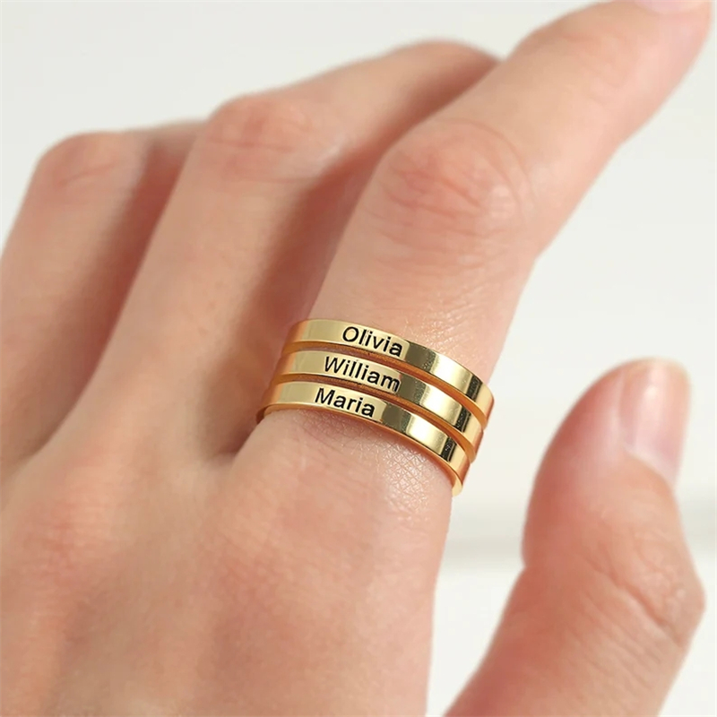 Couple Ring Set - Gepersonaliseerde Rvs Graveren Naam Dubbele Lagen