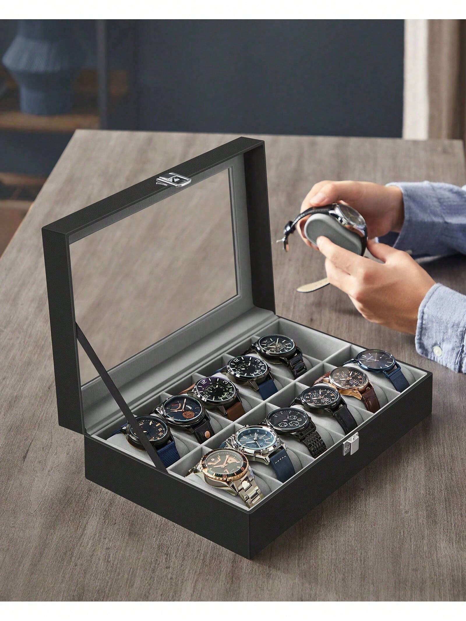 12-vakjes afsluitbare horloged - Jewelry Watches Box recensie en prijs